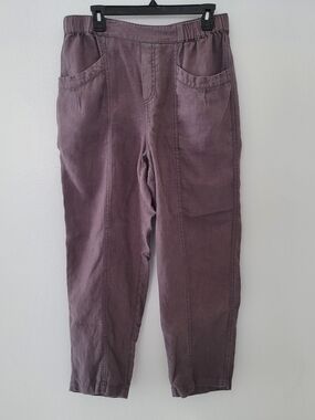 Cynthia Rowley Grey Straight-Leg Pants Linen 100%